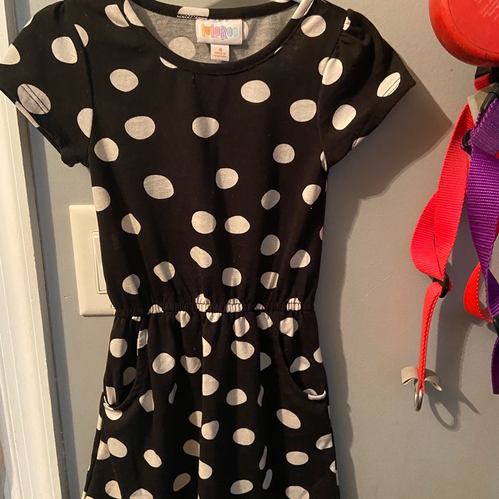 Adorable size 4 Lularoe Mae dress with pockets black with polka dots